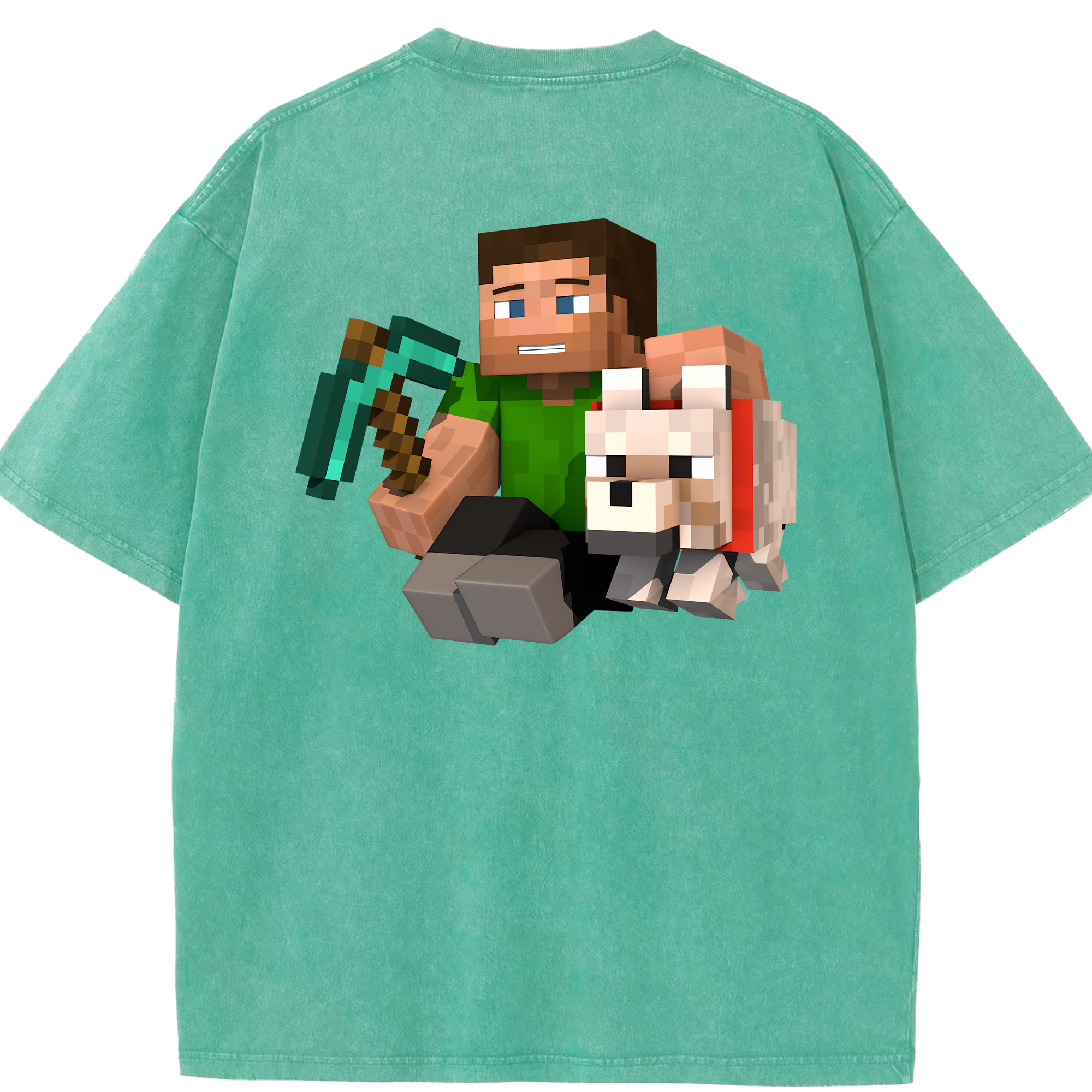 （画像用） マインクラフト ブロックの世界 Minecraft MC Block world 綿100% ヴィンテージ風 半袖Tシャツ（背面プリント）